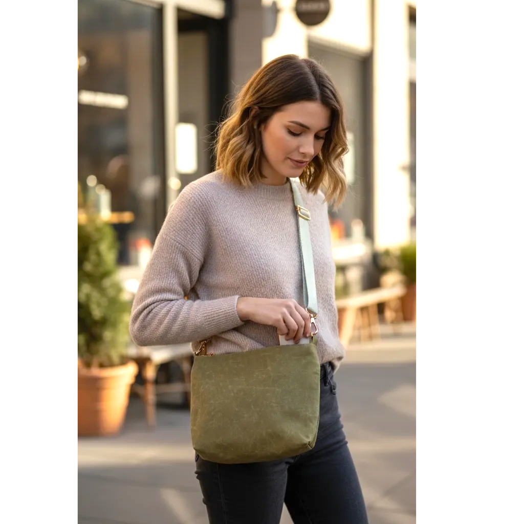 Stitchin’ by M- Custom waxed canvas crossbody bag