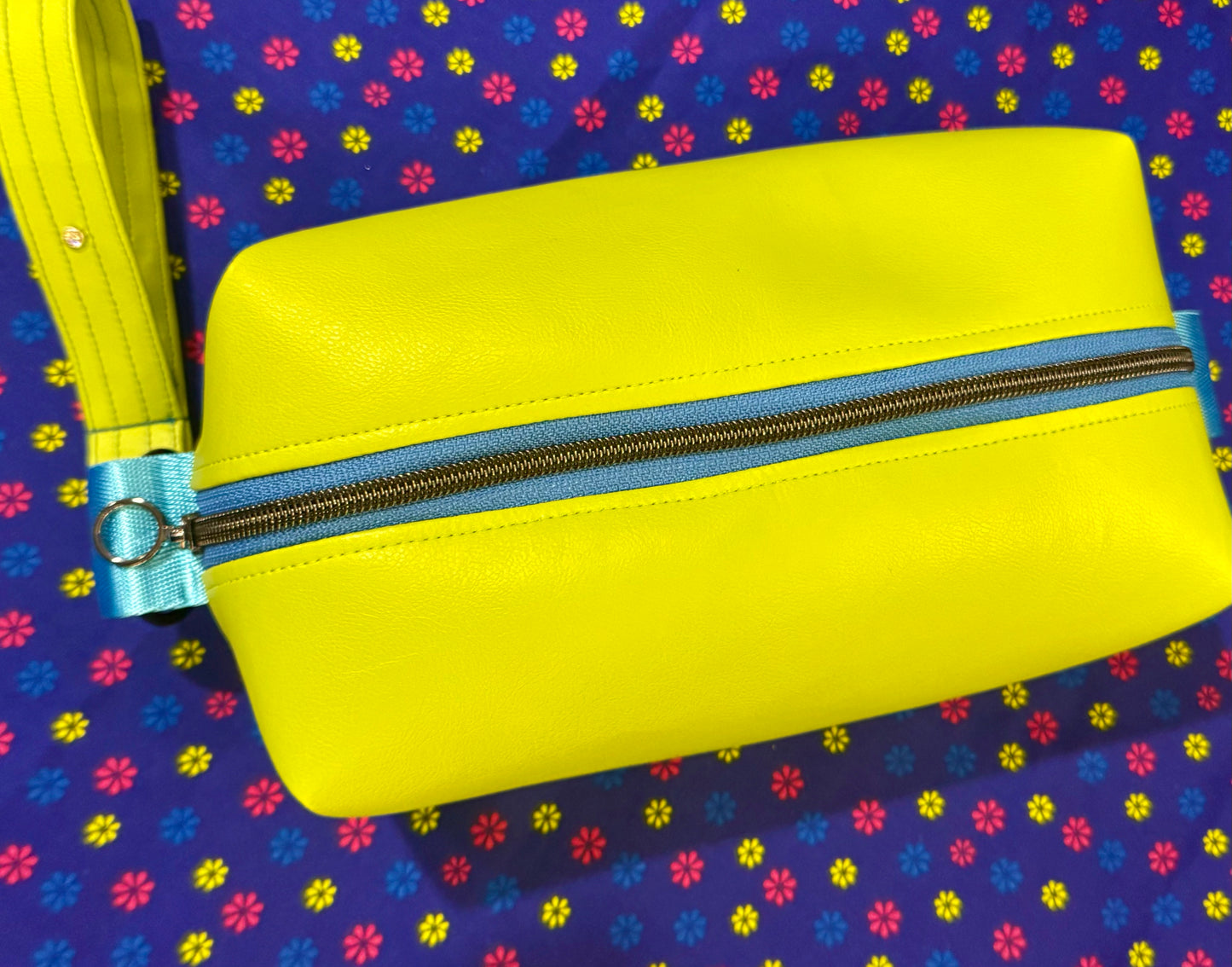 Stitchin’ by M.- Marine vinyl toiletry case, custom made, waterproof with wrist strap for travel ease