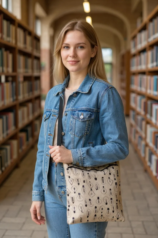 Stitchin’ by M.- Large durable tote bag, external zipper pocket