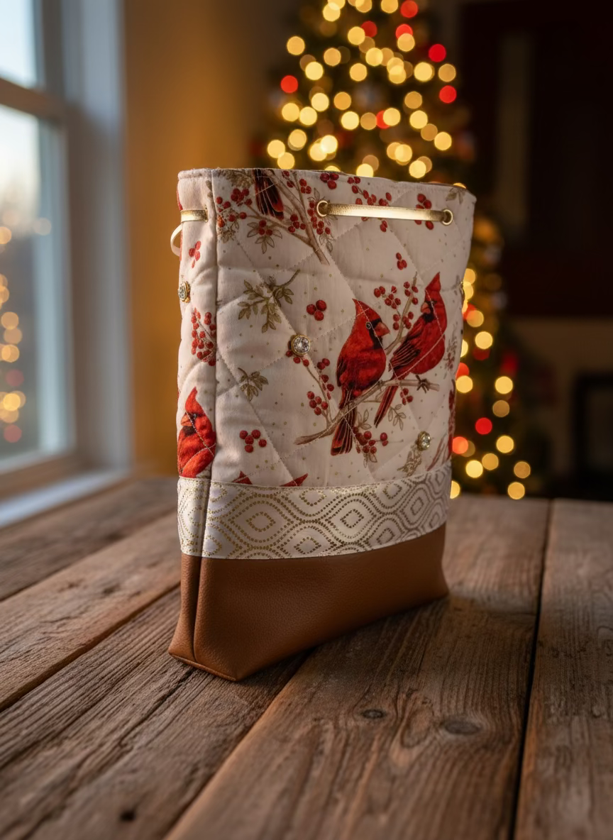Stitchin’ by M.- Cardinal Christmas gift bag
