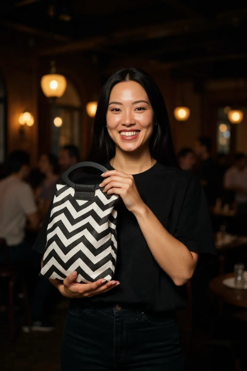 Stitchin’ by M.- Brown and cream Chevron handbag