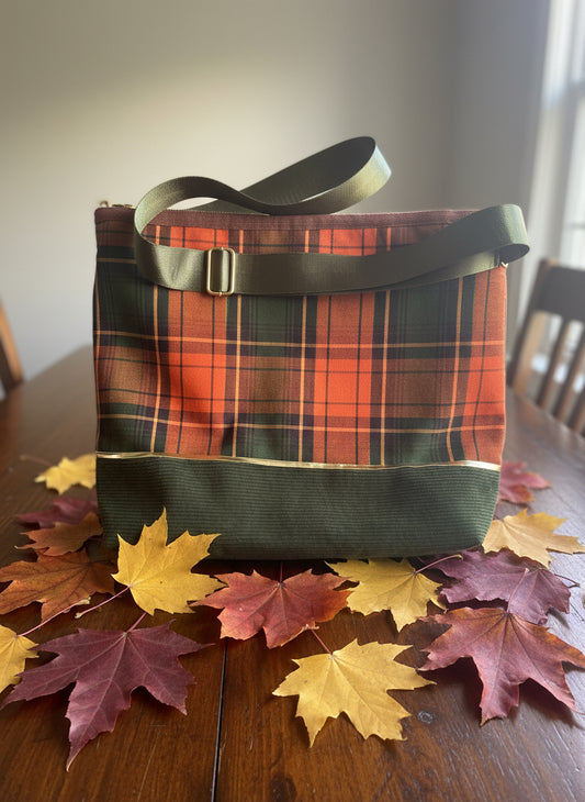 Stitchin’ by M.- Plaid shoulder bag with optional crossbody strap