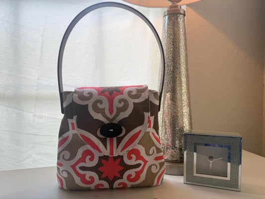 NEW DESIGN! Handbag made with cotton canvas, agf cotton lining, vegan leather handle, only ONE made, lightweight, coral, chocolate & cream